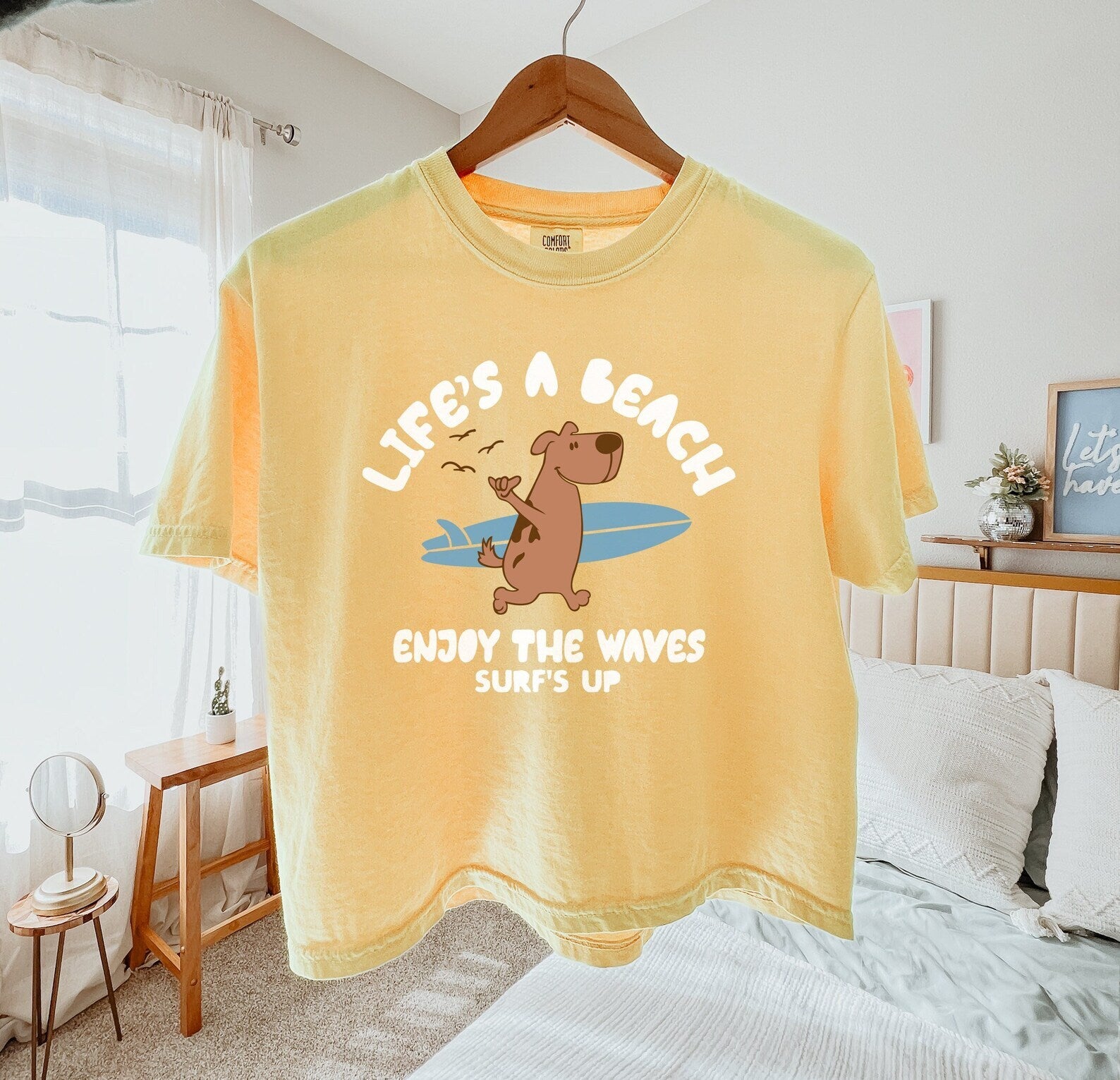 Surfing Tshirt Surf's Up Beach Bum Dog Boxy Cropped Summer Shirt Ocean Comfort Colors Women's Shirts Oversized T-shirt T Shirt Summer Tee